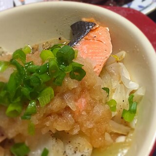 簡単！野菜と鮭のレンジ蒸し〜おろしポン酢がけ〜